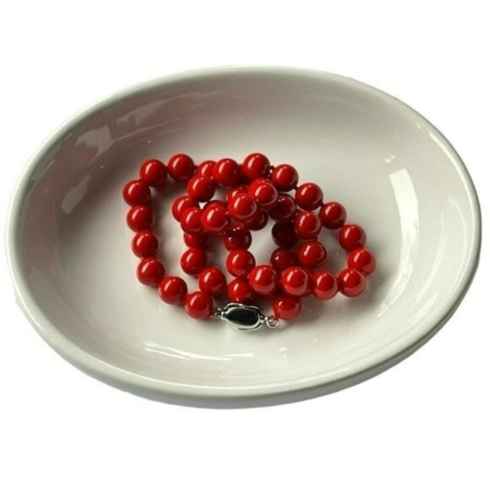 10mm Red Round Sea‎ Shell Pearl Beaded Necklace 18in